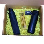 Set cadou Craciun 4 piese, Umbrela eleganta neagra, Pix si Creion, Termos negru smart, 32,5x25,5x10,5 cm, SCC004 - imagine 2