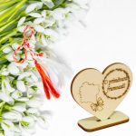Martisor, Baza pentru flori, Inima, Lemn, Primavara, 10x8 cm, BM001 - imagine 4
