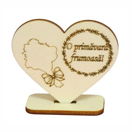 Martisor, Baza pentru flori, Inima, Lemn, Primavara, 10x8 cm, BM001