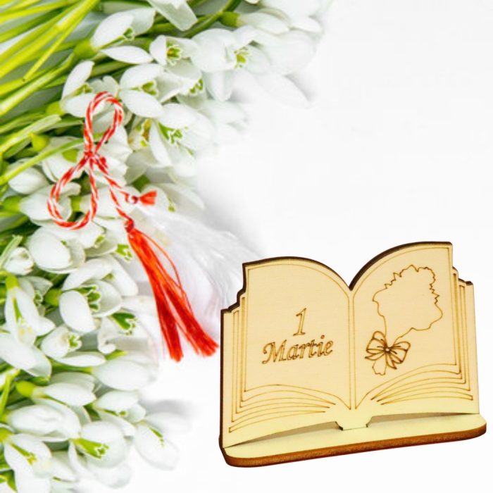 Martisor, Baza pentru flori, Carte, 1 Martie, Lemn, Primavara, 10x7 cm, BM002 - imagine 4