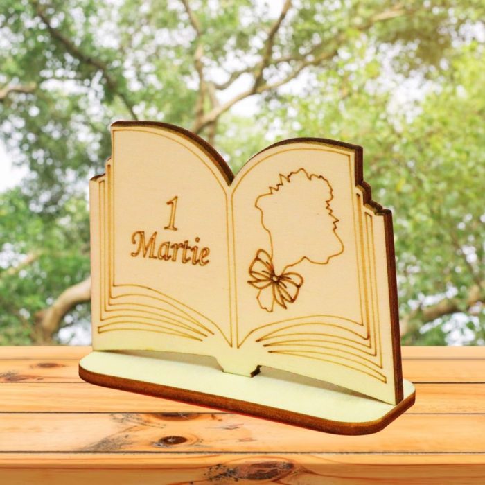 Martisor, Baza pentru flori, Carte, 1 Martie, Lemn, Primavara, 10x7 cm, BM002 - imagine 2