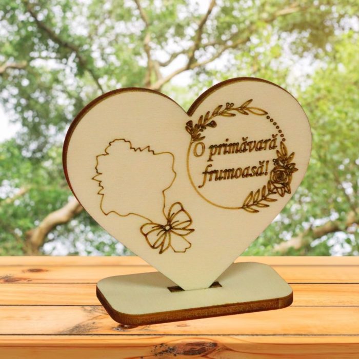 Martisor, Baza pentru flori, Inima, Lemn, Primavara, 10x8 cm, BM005 - imagine 2