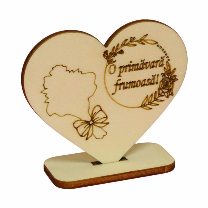 Martisor, Baza pentru flori, Inima, Lemn, Primavara, 10x8 cm, BM005 - imagine 5