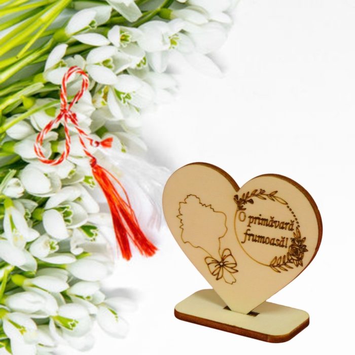 Martisor, Baza pentru flori, Inima, Lemn, Primavara, 10x8 cm, BM005 - imagine 4