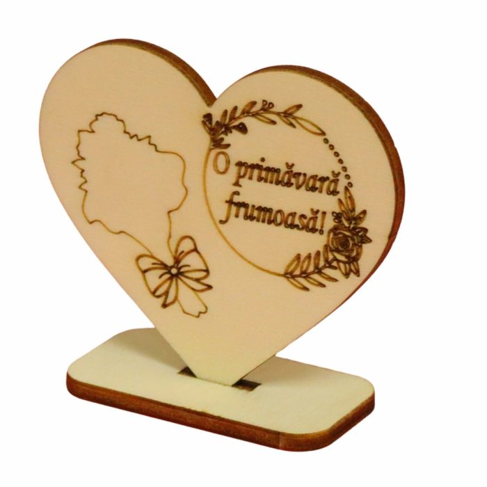 Martisor, Baza pentru flori, Inima, Lemn, Primavara, 10x8 cm, BM005 - imagine 3