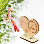 Martisor, Baza pentru flori, Inima, Lemn, 1 Martie, Primavara, 10x8 cm, BM008 - imagine 4