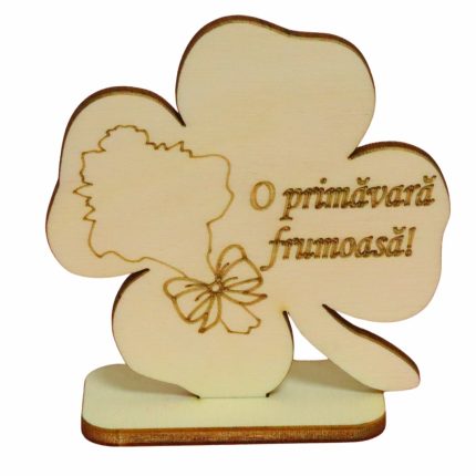 Martisor, Baza pentru flori, Trifoi, Lemn, Primavara, 8x8 cm, BM009