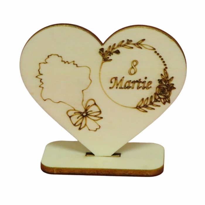 Martisor, Baza pentru flori, Inima, Lemn, 8 Martie, Primavara, 10x8 cm, BM013 - imagine 1