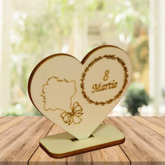 Martisor, Baza pentru flori, Inima, Lemn, 8 Martie, Primavara, 10x8 cm, BM013 - imagine 4