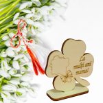Martisor, Baza pentru flori, Trifoi, La multi ani mama, Lemn, Primavara, 8x8 cm, BM017 - imagine 2