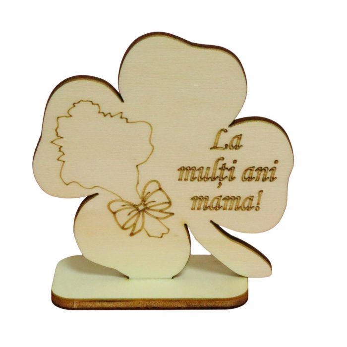 Martisor, Baza pentru flori, Trifoi, La multi ani mama, Lemn, Primavara, 8x8 cm, BM017 - imagine 1