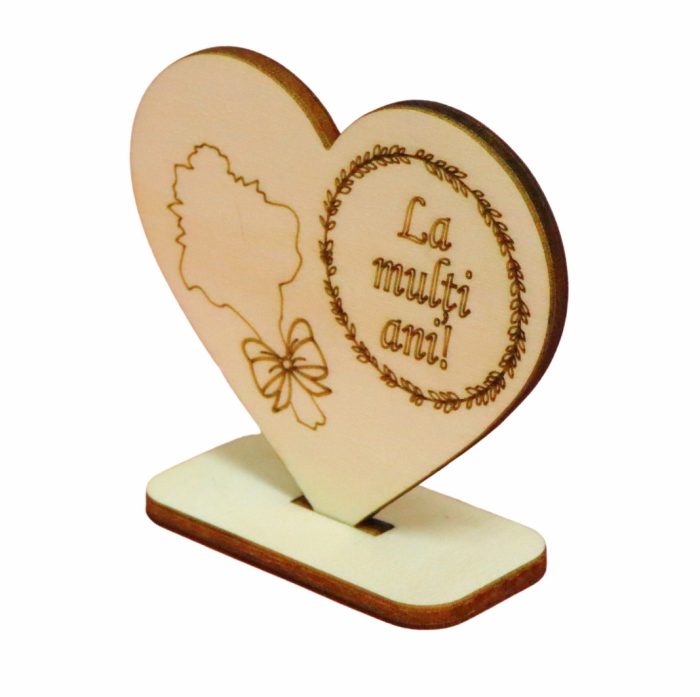 Martisor, Baza pentru flori, Inima, Lemn, La multi ani, Primavara, 10x8 cm, BM018 - imagine 5