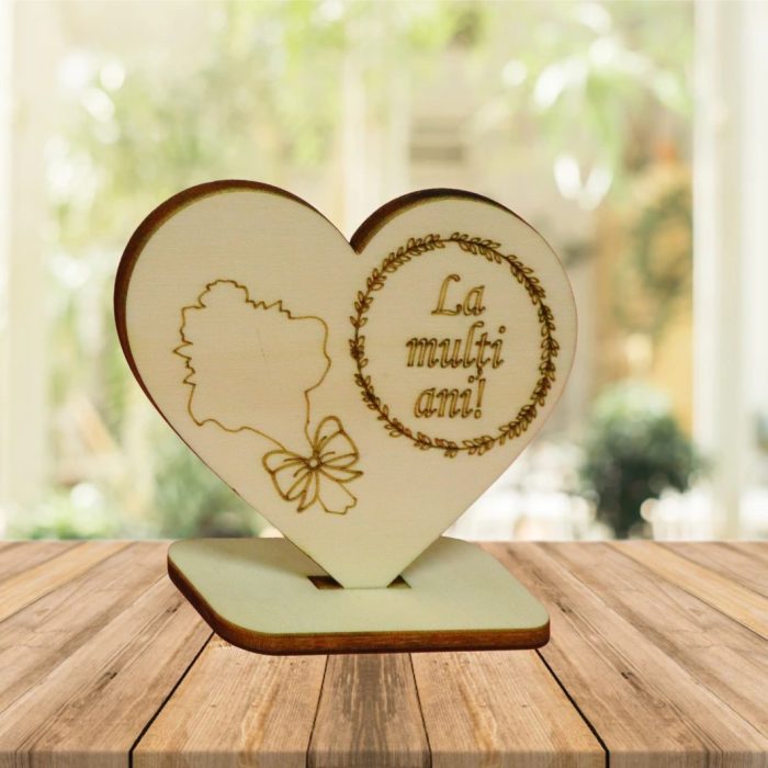 Martisor, Baza pentru flori, Inima, Lemn, La multi ani, Primavara, 10x8 cm, BM018 - imagine 4