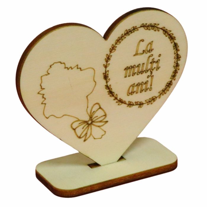 Martisor, Baza pentru flori, Inima, Lemn, La multi ani, Primavara, 10x8 cm, BM018 - imagine 3