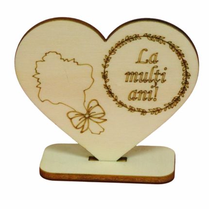 Martisor, Baza pentru flori, Inima, Lemn, La multi ani, Primavara, 10x8 cm, BM018