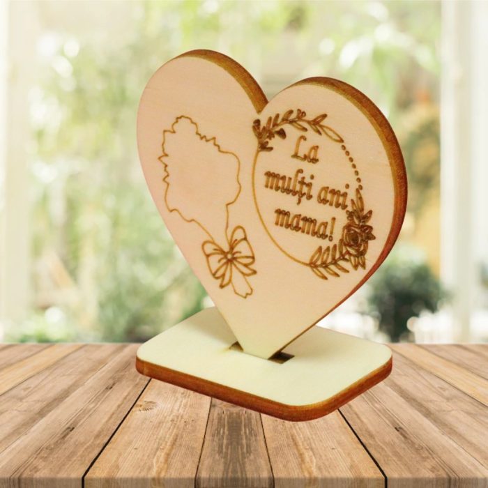 Martisor, Baza pentru flori, Inima, Lemn, La multi ani mama, Primavara, 10x8 cm, BM019 - imagine 2