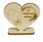 Martisor, Baza pentru flori, Inima, Lemn, La multi ani mama, Primavara, 10x8 cm, BM019