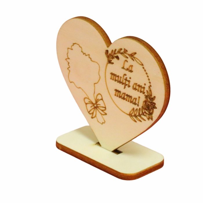 Martisor, Baza pentru flori, Inima, Lemn, La multi ani mama, Primavara, 10x8 cm, BM019 - imagine 4