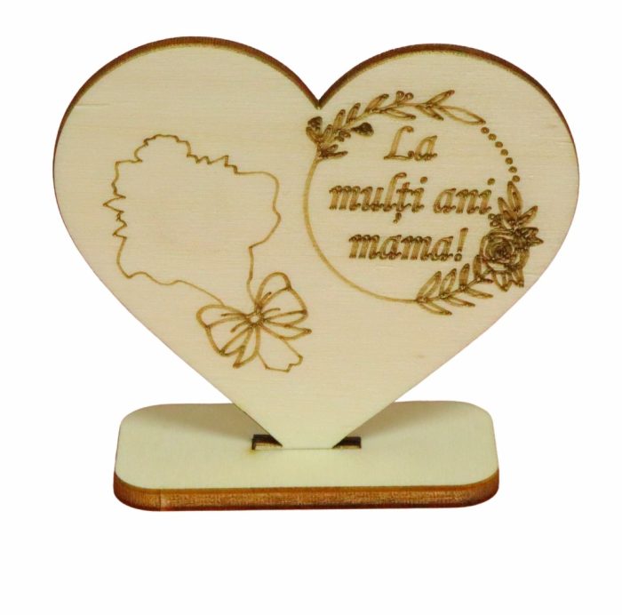 Martisor, Baza pentru flori, Inima, Lemn, La multi ani mama, Primavara, 10x8 cm, BM019 - imagine 1