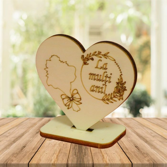 Martisor, Baza pentru flori, Inima, Lemn, La multi ani, Primavara, 10x8 cm, BM020 - imagine 5