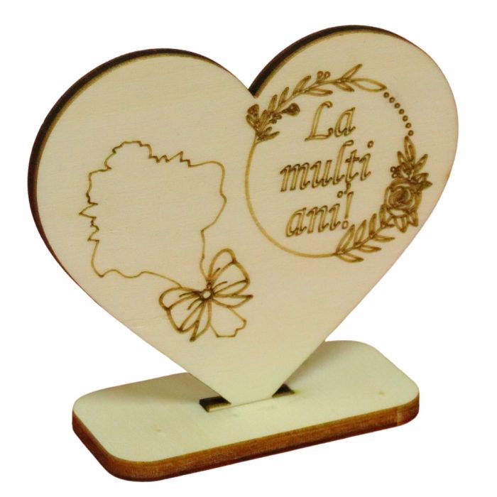 Martisor, Baza pentru flori, Inima, Lemn, La multi ani, Primavara, 10x8 cm, BM020 - imagine 4
