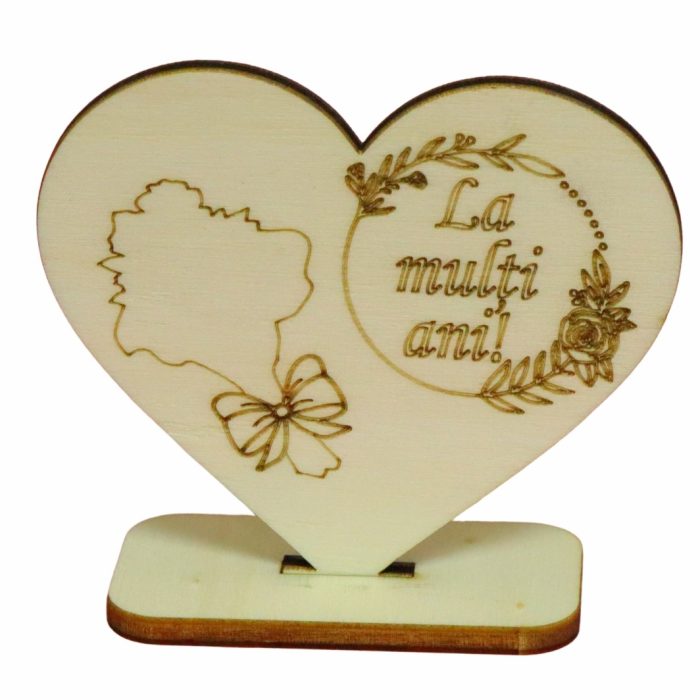 Martisor, Baza pentru flori, Inima, Lemn, La multi ani, Primavara, 10x8 cm, BM020 - imagine 1