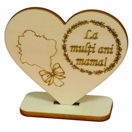 Martisor, Baza pentru flori, Inima, Lemn, La multi ani mama, Primavara, 10x8 cm, BM021