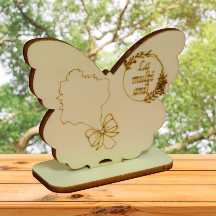 Martisor, Baza pentru flori, Fluture, Lemn, La multi ani, Primavara, 10x7,5 cm, BM024 - imagine 2