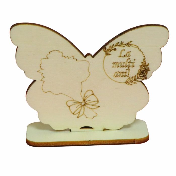 Martisor, Baza pentru flori, Fluture, Lemn, La multi ani, Primavara, 10x7,5 cm, BM024 - imagine 1