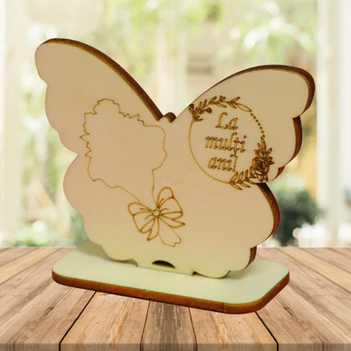 Martisor, Baza pentru flori, Fluture, Lemn, La multi ani, Primavara, 10x7,5 cm, BM024 - imagine 4