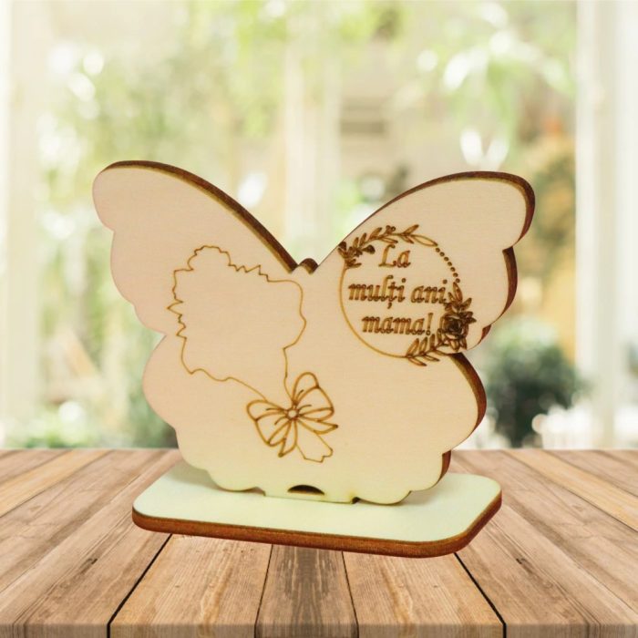 Martisor, Baza pentru flori, Fluture, Lemn, La multi ani mama, Primavara, 10x7,5 cm, BM025 - imagine 5