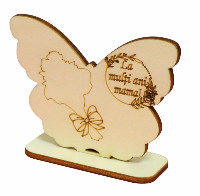 Martisor, Baza pentru flori, Fluture, Lemn, La multi ani mama, Primavara, 10x7,5 cm, BM025 - imagine 3