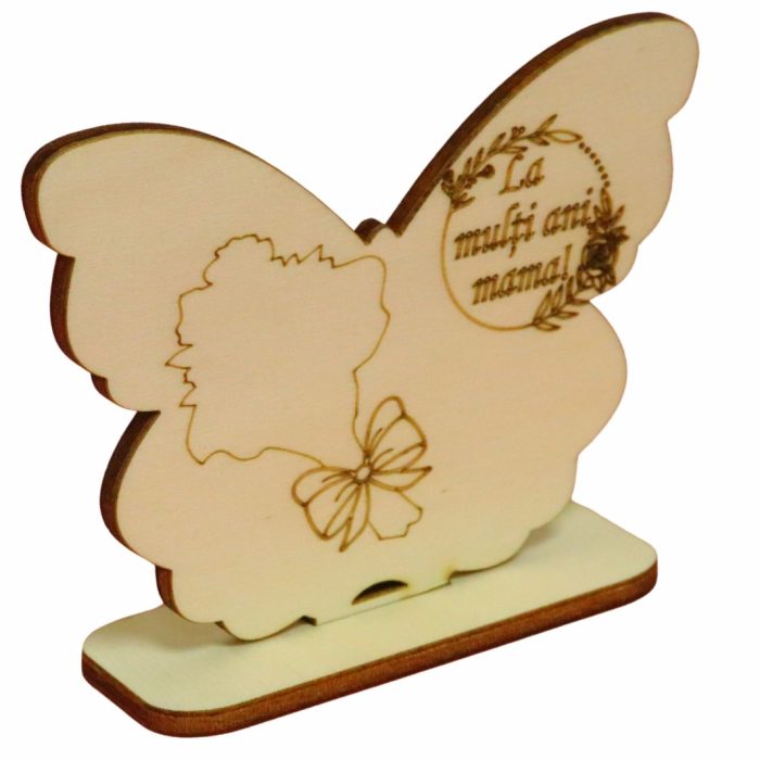 Martisor, Baza pentru flori, Fluture, Lemn, La multi ani mama, Primavara, 10x7,5 cm, BM025 - imagine 4