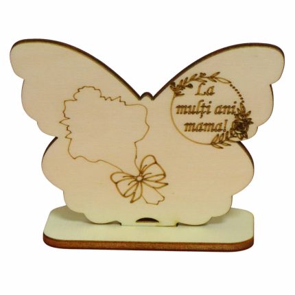 Martisor, Baza pentru flori, Fluture, Lemn, La multi ani mama, Primavara, 10x7,5 cm, BM025