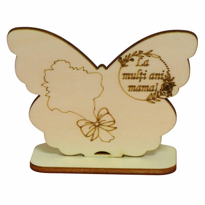 Martisor, Baza pentru flori, Fluture, Lemn, La multi ani mama, Primavara, 10x7,5 cm, BM025 - imagine 1