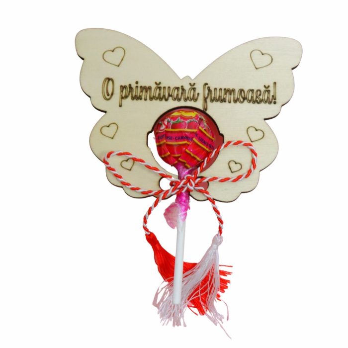 Martisor, Baza acadea, Fluture, Lemn, 11x8 cm, Primavara, MB06 - imagine 2