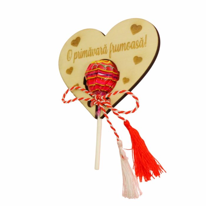 Martisor, Baza acadea, Inima, Lemn, 10x8 cm, Primavara, MB01 - imagine 2