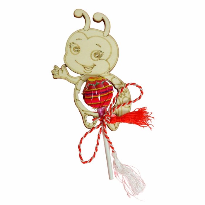 Martisor, Bomboana Chupa Chups, Gargarita, Lemn, 10x10 cm, Primavara, MB029 - imagine 1