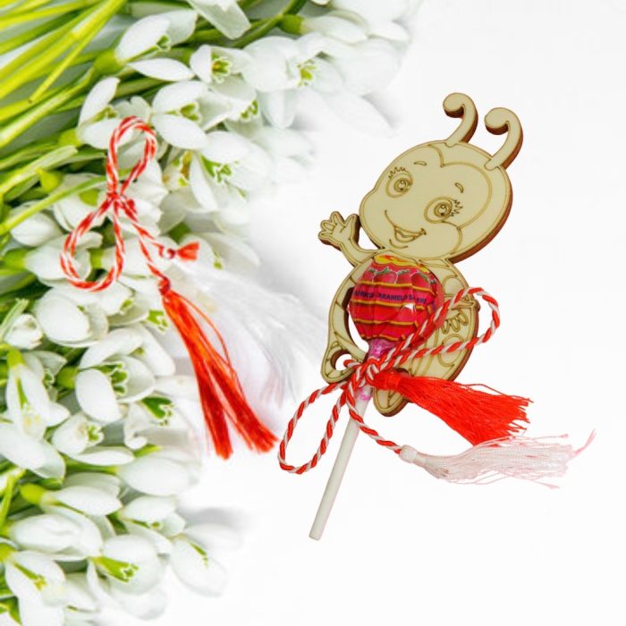 Martisor, Bomboana Chupa Chups, Gargarita, Lemn, 10x10 cm, Primavara, MB029 - imagine 2