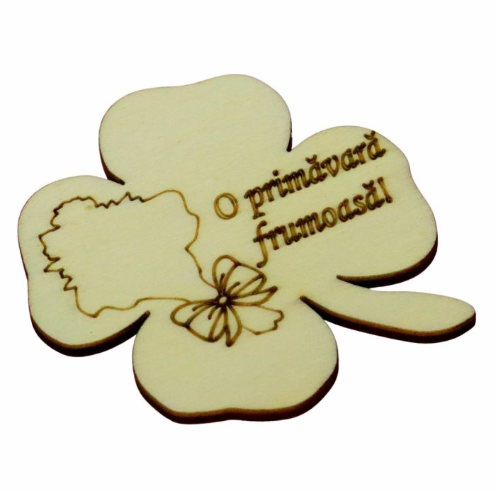 Martisor, Baza pentru flori, Trifoi, Lemn, Primavara, 8x8 cm, BM034 - imagine 2