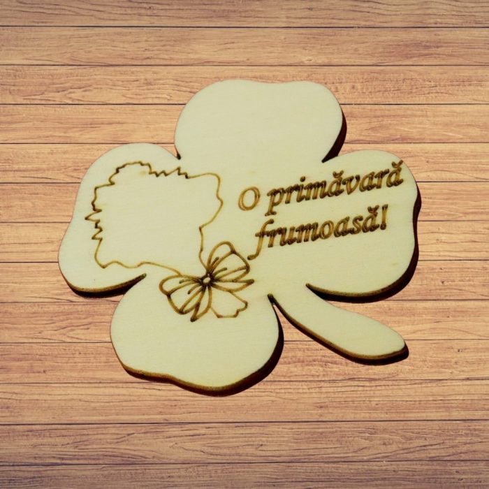 Martisor, Baza pentru flori, Trifoi, Lemn, Primavara, 8x8 cm, BM034 - imagine 3