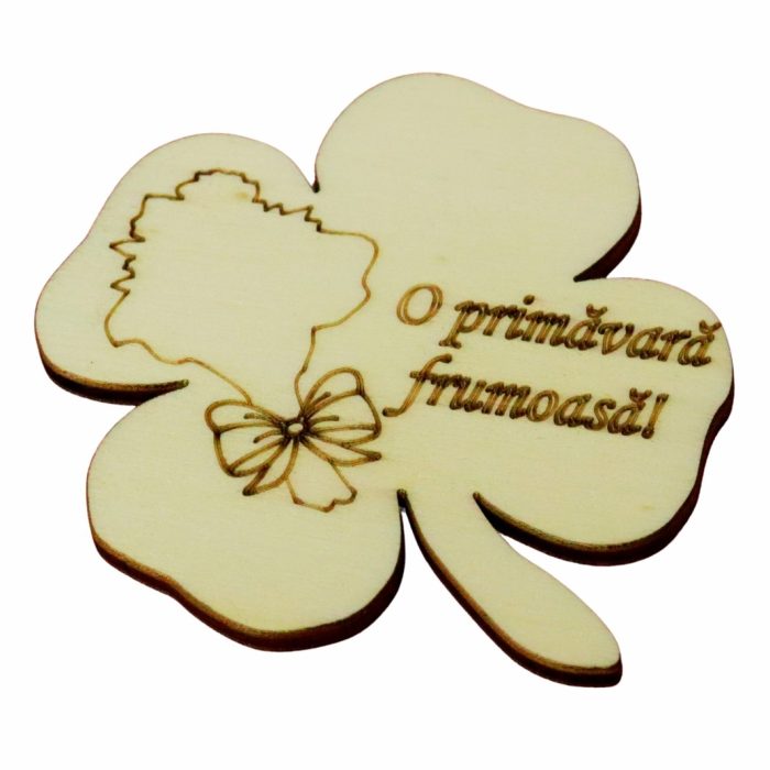Martisor, Baza pentru flori, Trifoi, Lemn, Primavara, 8x8 cm, BM034 - imagine 4