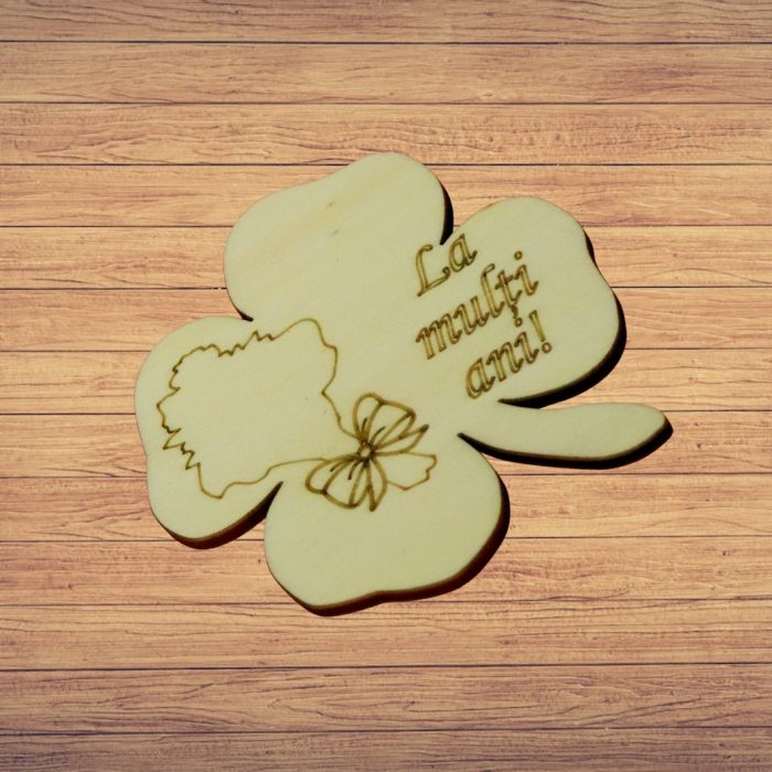 Martisor, Baza pentru flori, Trifoi, La multi ani, Lemn, Primavara, 8x8 cm, BM038 - imagine 3