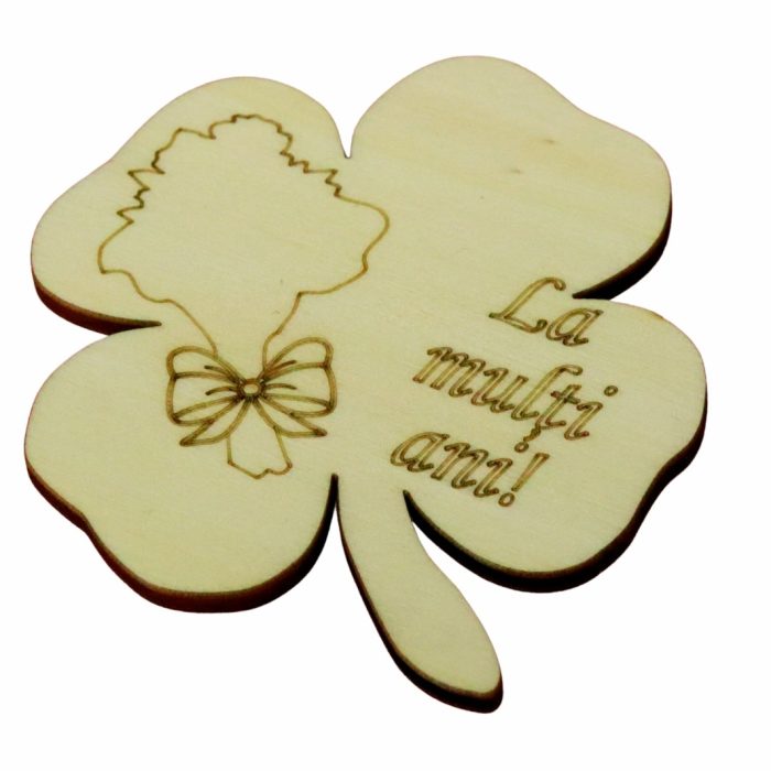 Martisor, Baza pentru flori, Trifoi, La multi ani, Lemn, Primavara, 8x8 cm, BM038 - imagine 2