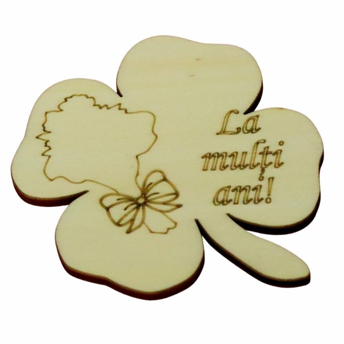 Martisor, Baza pentru flori, Trifoi, La multi ani, Lemn, Primavara, 8x8 cm, BM038 - imagine 1
