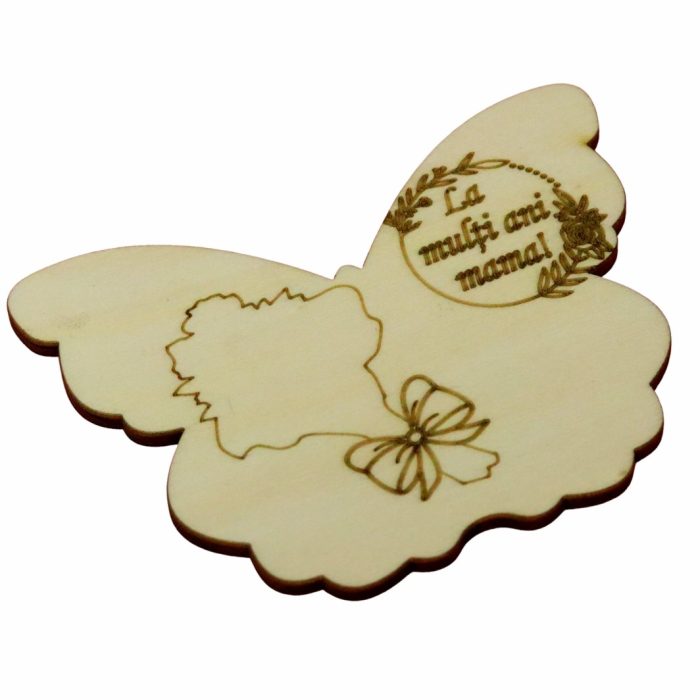 Martisor, Baza pentru flori, Fluture, Lemn, La multi ani mama, Primavara, 10x7,5 cm, BM041 - imagine 4