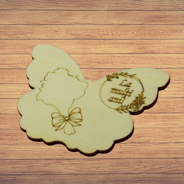 Martisor, Baza pentru flori, Fluture, Lemn, La multi ani, Primavara, 10x7,5 cm, BM043 - imagine 5