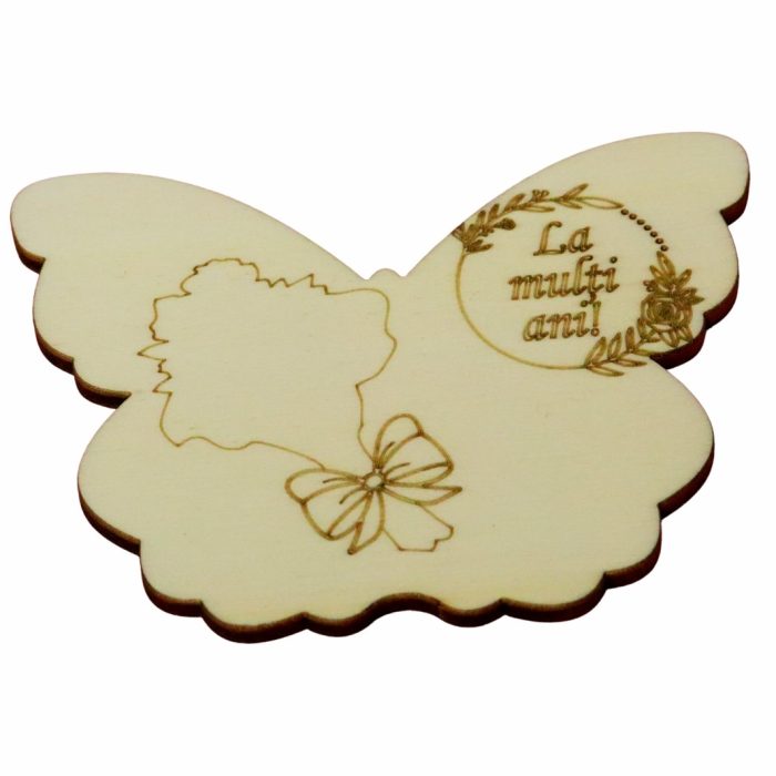 Martisor, Baza pentru flori, Fluture, Lemn, La multi ani, Primavara, 10x7,5 cm, BM043 - imagine 1