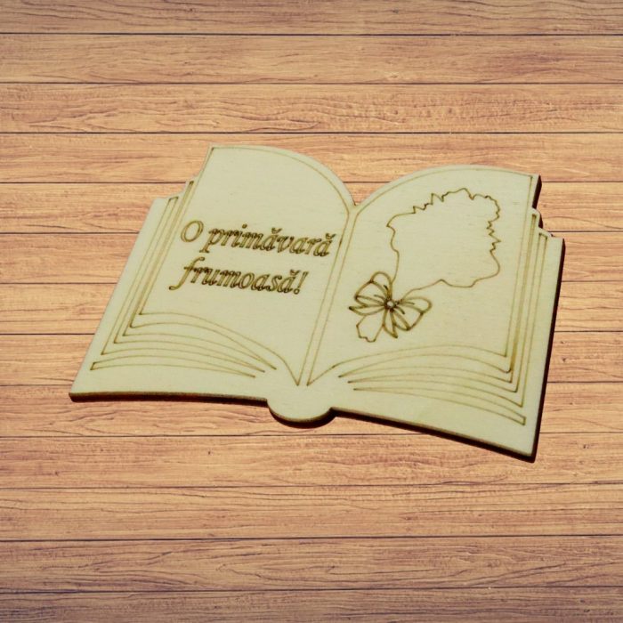 Martisor, Baza pentru flori, Carte, Lemn, Primavara, 10x7 cm, BM0046 - imagine 3