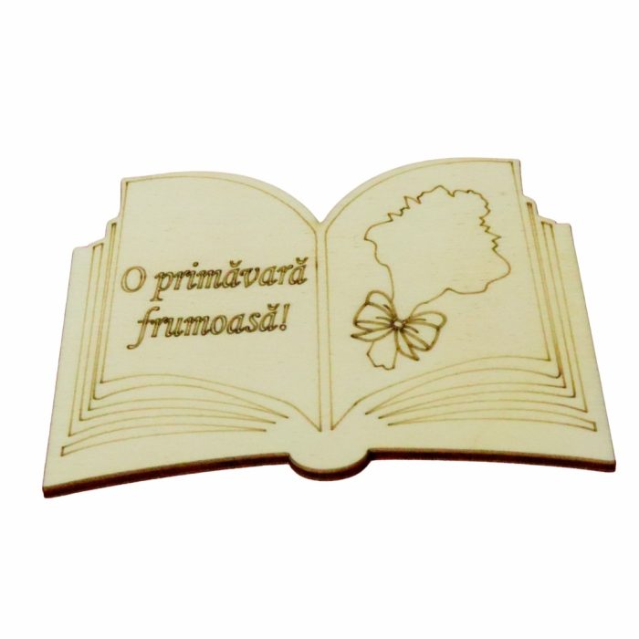 Martisor, Baza pentru flori, Carte, Lemn, Primavara, 10x7 cm, BM0046 - imagine 1
